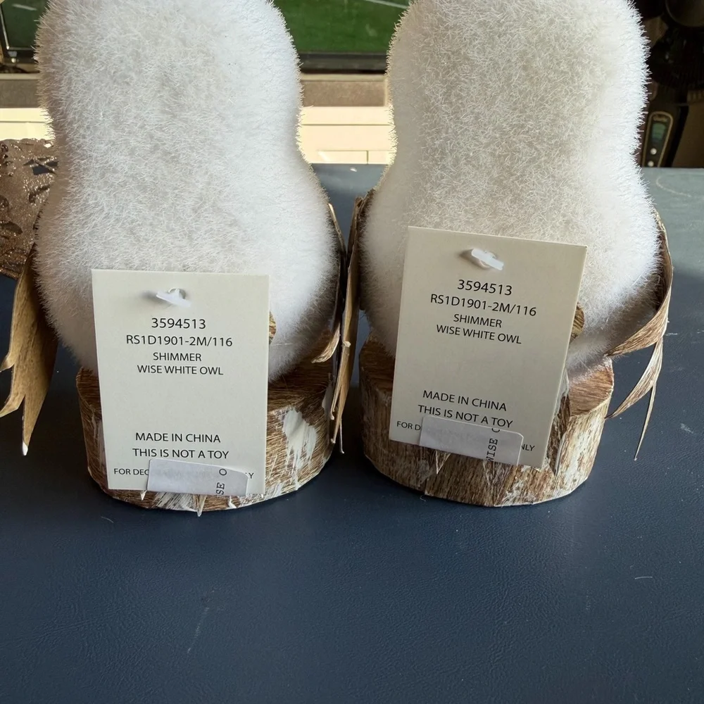 Two Decorative Shimmering‎ White Owl and Ornaments